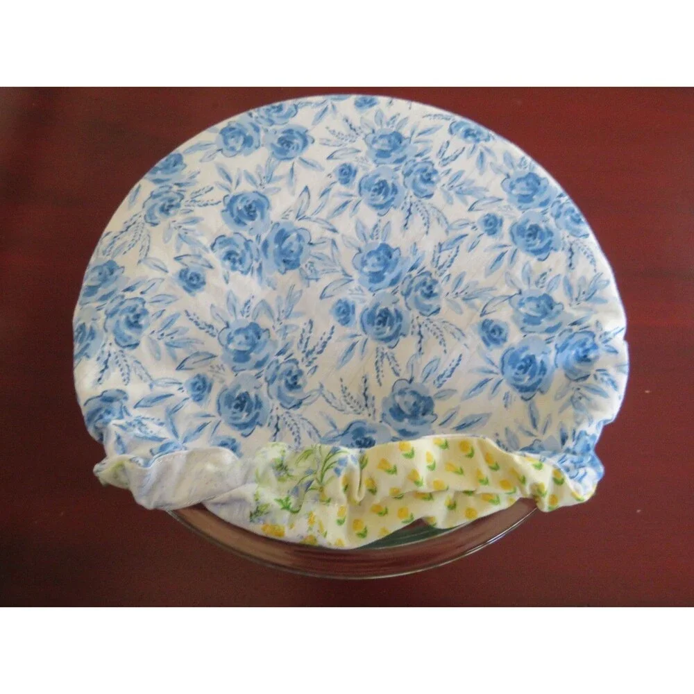 Kitchenaid Bowl Cover, Reversible Yellow Patchwork and Blue Rose, 4.5 QUART